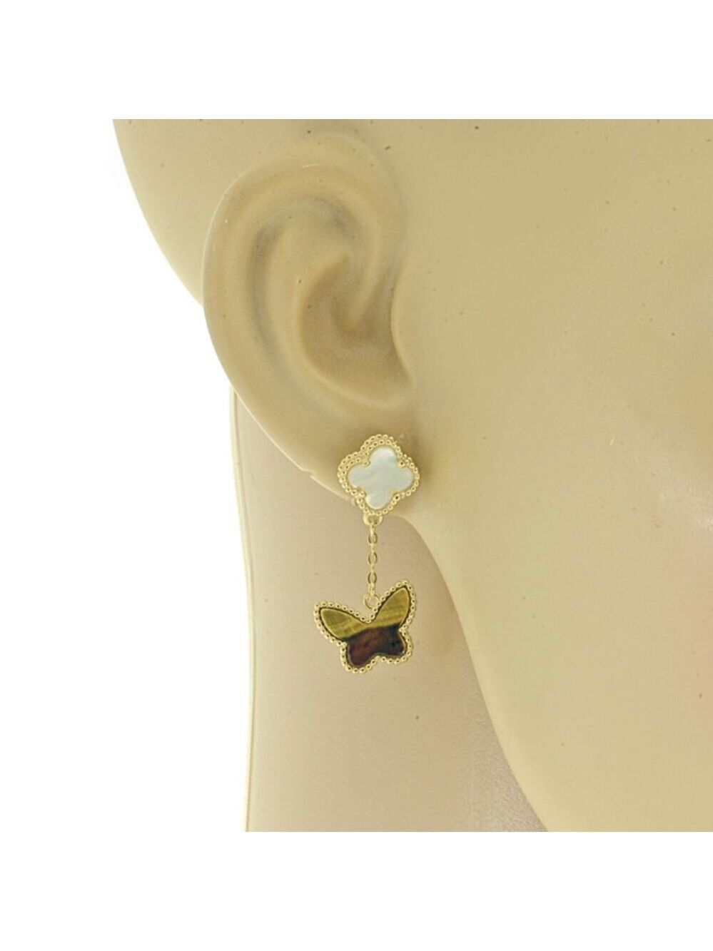 Mother of Pearl and Tiger Eye butterfly 18k GP over sterling silver Earrings